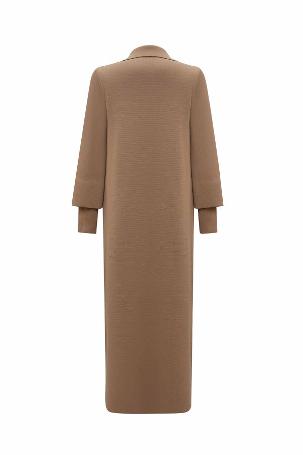 T26K-9007 Düğme Detaylı Düz Renk Uzun Hırka DORY-CAMEL - 2