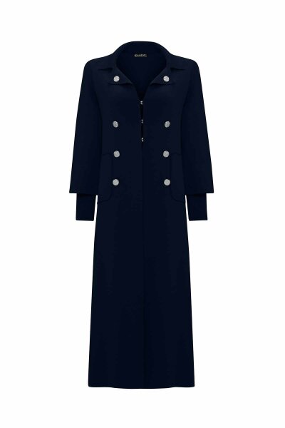 Button Detailed Solid Color Long Cardigan 