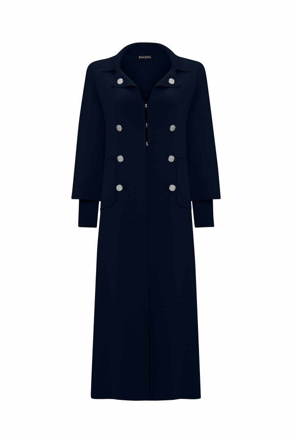 Button Detailed Solid Color Long Cardigan - 1