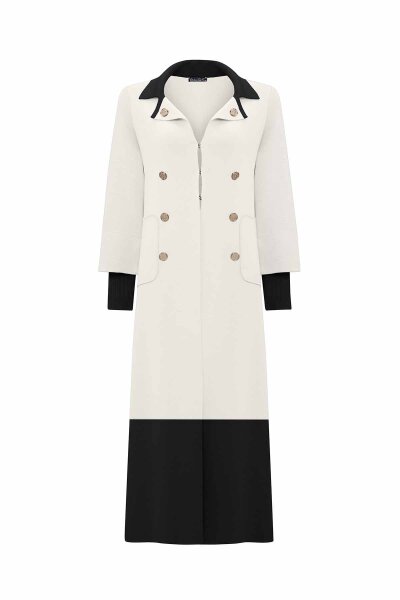 T26K-9008 Renk Bloklu Çift Düğmeli Hırka FEDE-ECRU - 1