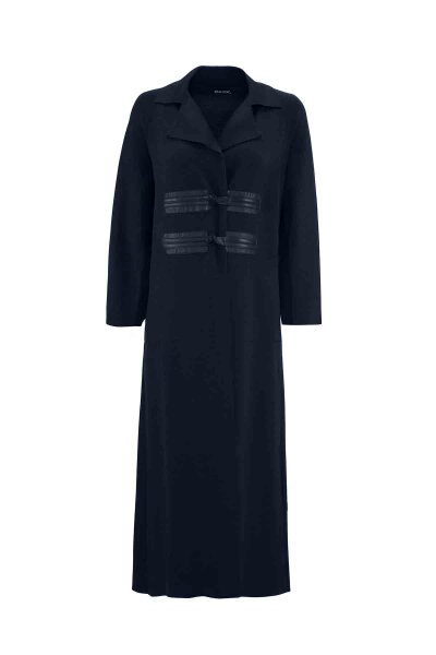 T26K-9009 Deri Bağlama Detaylı Uzun Hırka OASI-DARK NAVY 