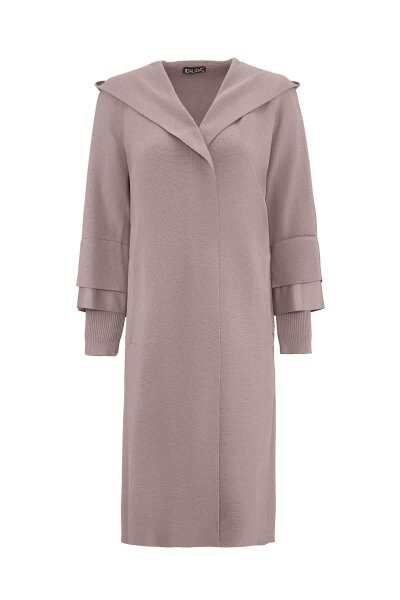 T26K-9012 Bileği Deri Detaylı Çelik Örgü Hırka CAPRI-MINK 