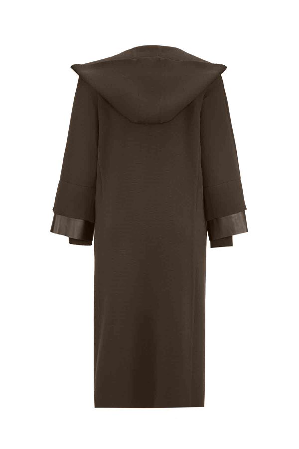 T26K-9012 Bileği Deri Detaylı Çelik Örgü Hırka DARDO-TAUPE - 2