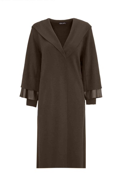 T26K-9012 Bileği Deri Detaylı Çelik Örgü Hırka DARDO-TAUPE 