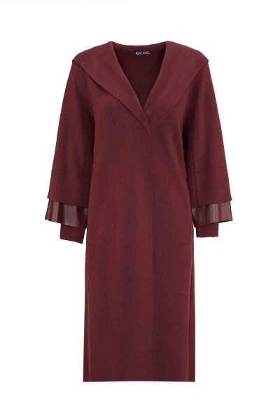 T26K-9012 Bileği Deri Detaylı Çelik Örgü Hırka TOGA-BORDO - 1