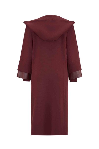 T26K-9012 Bileği Deri Detaylı Çelik Örgü Hırka TOGA-BORDO - 2