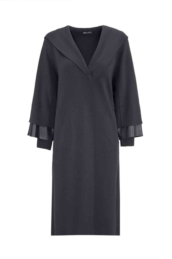 Steel Knit Cardigan with Leather Wrist Detail - 1