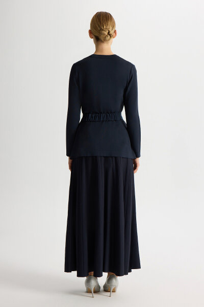Korsajlı Plise Etek Dark Navy - 4
