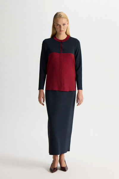 A Kesim Düz Renk Triko Etek Dark Navy - 1