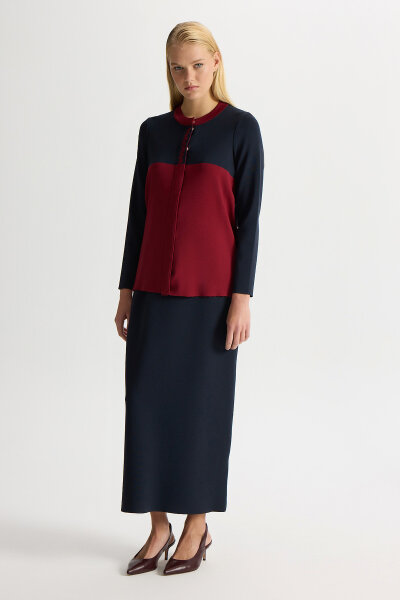 A Kesim Düz Renk Triko Etek Dark Navy - 2