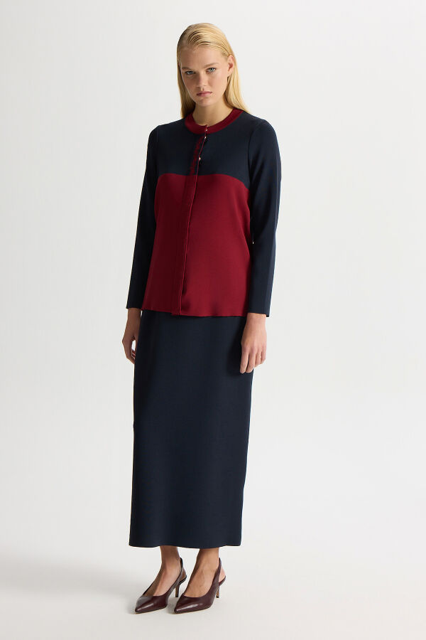 A Kesim Düz Renk Triko Etek Dark Navy - 2