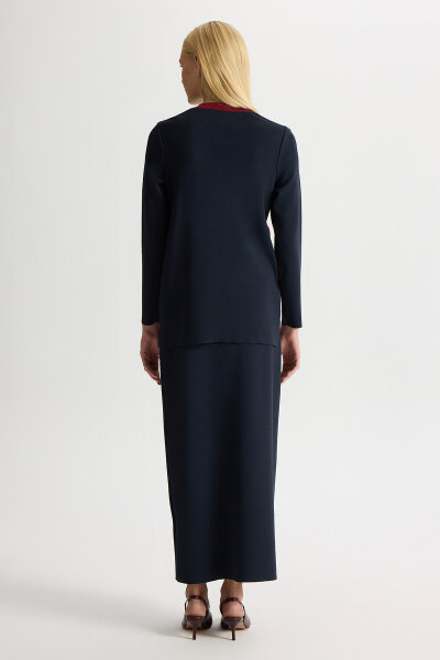 A Kesim Düz Renk Triko Etek Dark Navy - 3