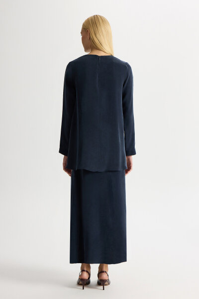 Düz Renk Cupro Etek Dark Navy - MISS DALIDA (1)
