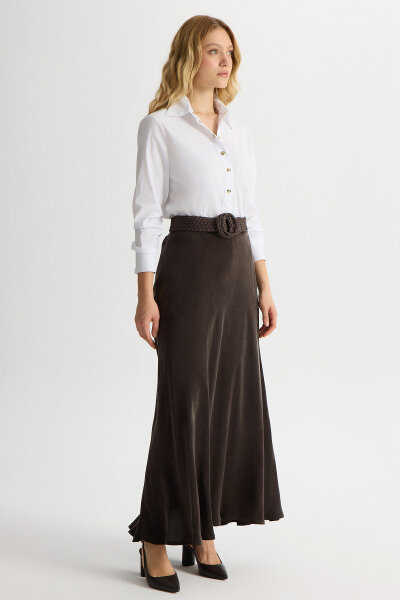 Verev Kesim Cupro Etek Kahverengi - 2