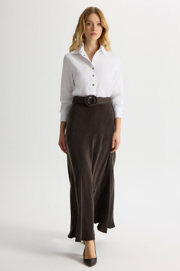 Verev Kesim Cupro Etek Kahverengi - 3