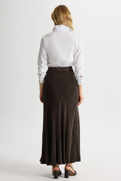 Verev Kesim Cupro Etek Kahverengi - 4