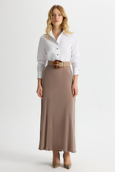 Verev Kesim Cupro Etek Kahverengi Pudra - MISS DALIDA (1)