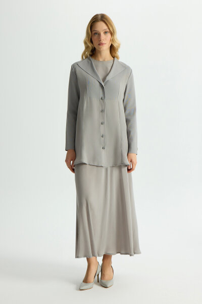 Verev Kesim Cupro Etek Gri 