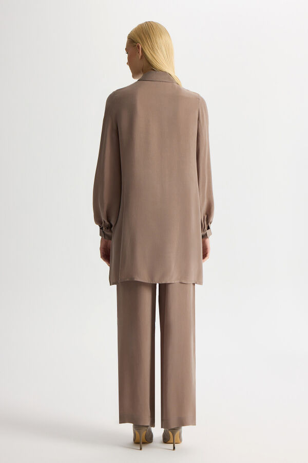 Nakış Detaylı Cupro Gömlek Kahverengi Pudra - 5