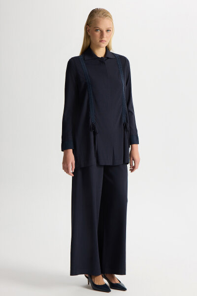 Büzgü Detaylı Triko Gömlek Dark Navy - MISS DALIDA (1)