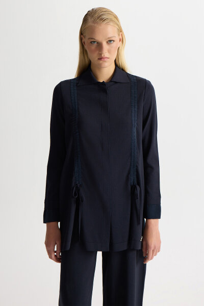 Büzgü Detaylı Triko Gömlek Dark Navy - MISS DALIDA