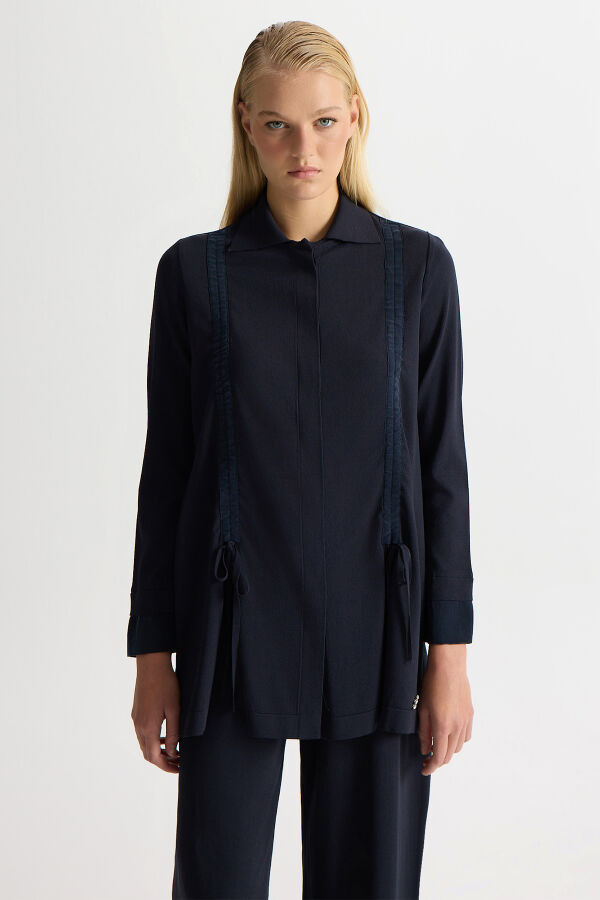 Büzgü Detaylı Triko Gömlek Dark Navy - 1