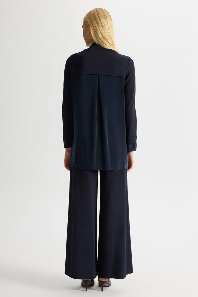 Büzgü Detaylı Triko Gömlek Dark Navy - 4