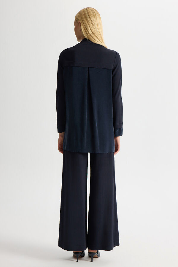 Büzgü Detaylı Triko Gömlek Dark Navy - 4