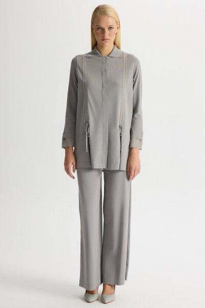 Büzgü Detaylı Triko Gömlek Gri - MISS DALIDA (1)