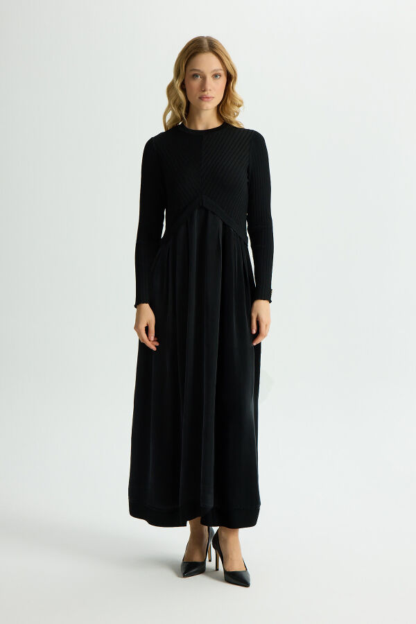 Triko Cupro Elbise Siyah - 1