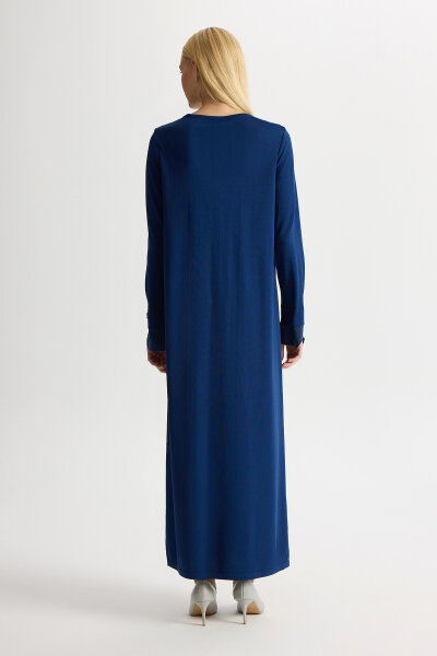 Yaka ve Bilek Detaylı Triko Elbise Dark Navy - 4