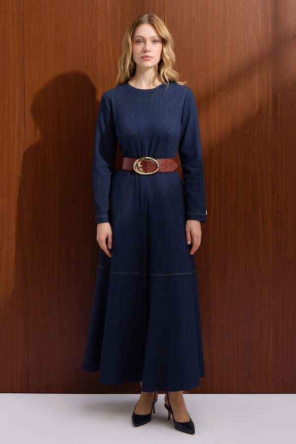 A Form Denim Elbise Navy Blue - 4