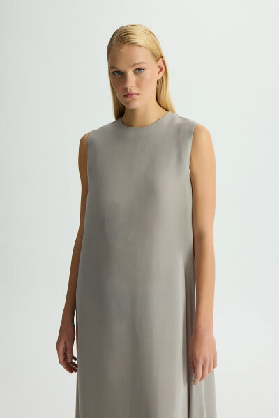 Düz Renk Kolsuz Cupro Elbise Gri - MISS DALIDA (1)