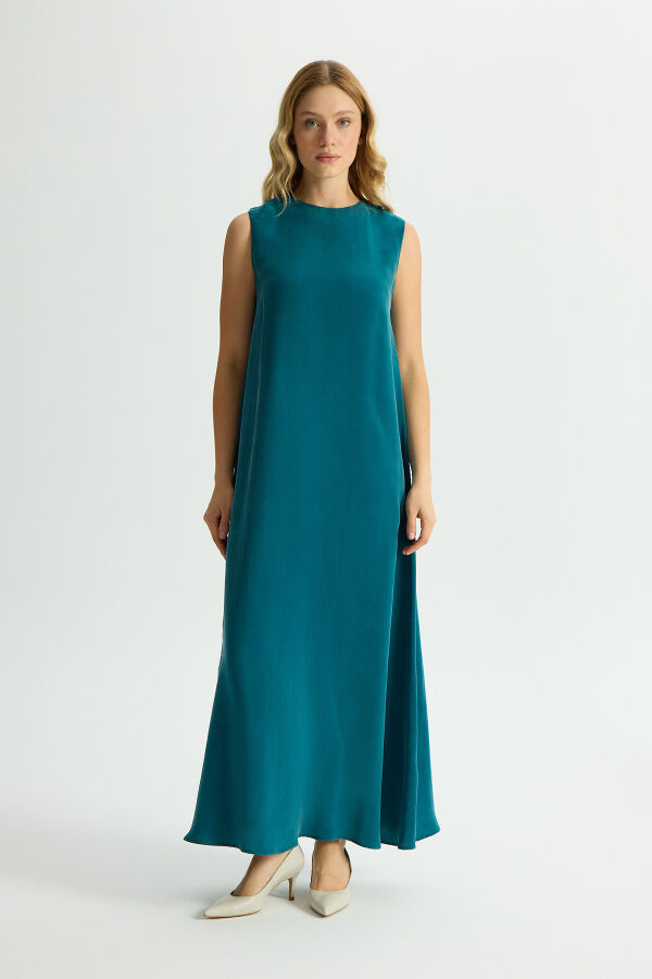 Solid Color Sleeveless Cupro Dress - 1