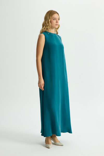 Solid Color Sleeveless Cupro Dress - 2