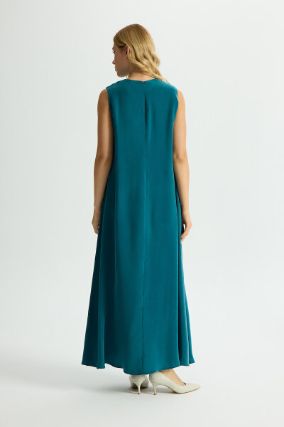 Solid Color Sleeveless Cupro Dress - 3