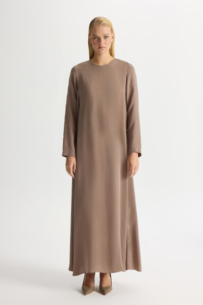 Solid Color Long Sleeve Cupro Dress 