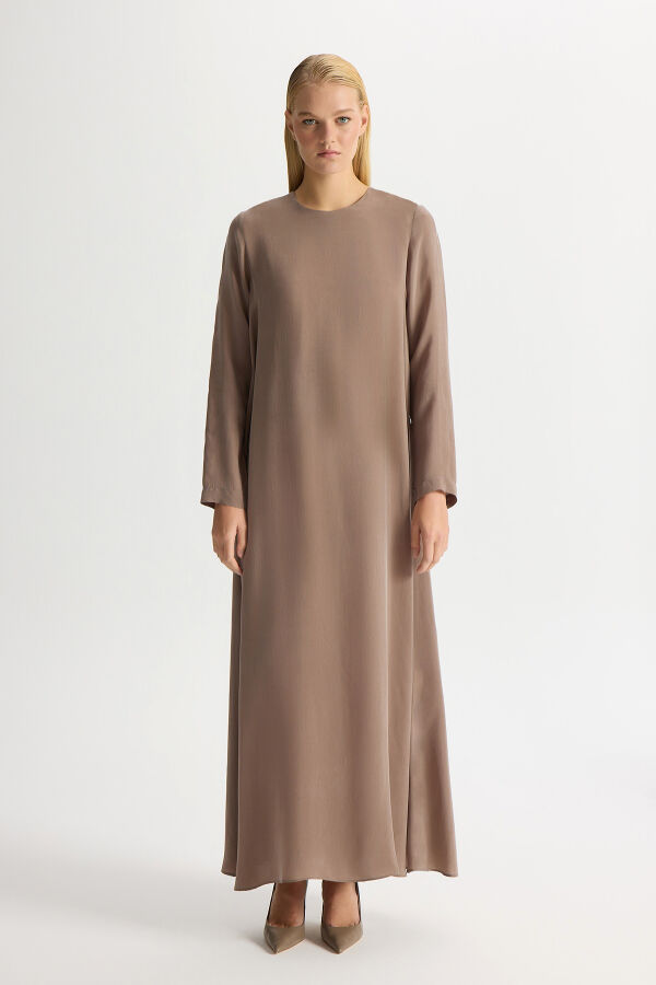 Solid Color Long Sleeve Cupro Dress - 1