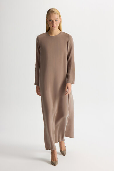 Solid Color Long Sleeve Cupro Dress - 2