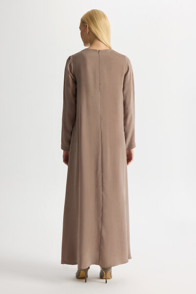 Solid Color Long Sleeve Cupro Dress - 3