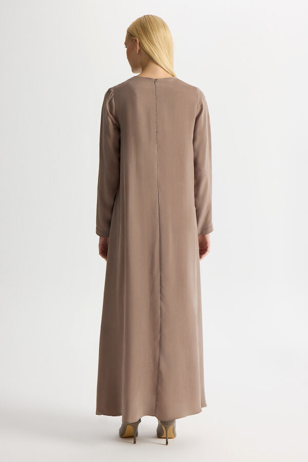 Solid Color Long Sleeve Cupro Dress - 3