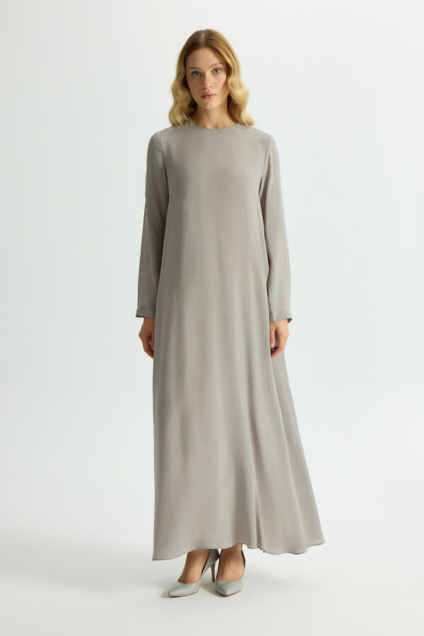 Solid Color Long Sleeve Cupro Dress - 1