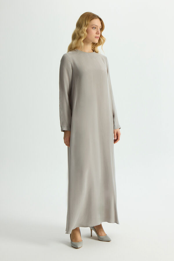 Solid Color Long Sleeve Cupro Dress - 2