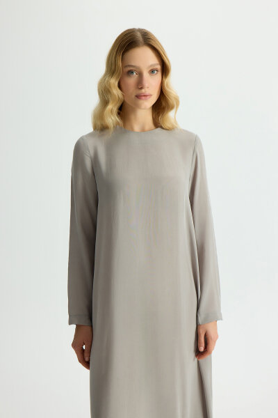 Solid Color Long Sleeve Cupro Dress - 3