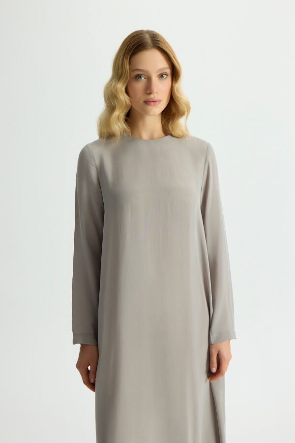 Solid Color Long Sleeve Cupro Dress - 3