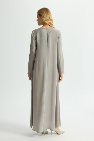 Solid Color Long Sleeve Cupro Dress - 4