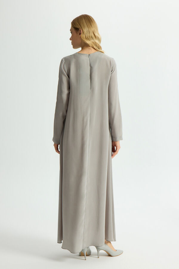 Solid Color Long Sleeve Cupro Dress - 4