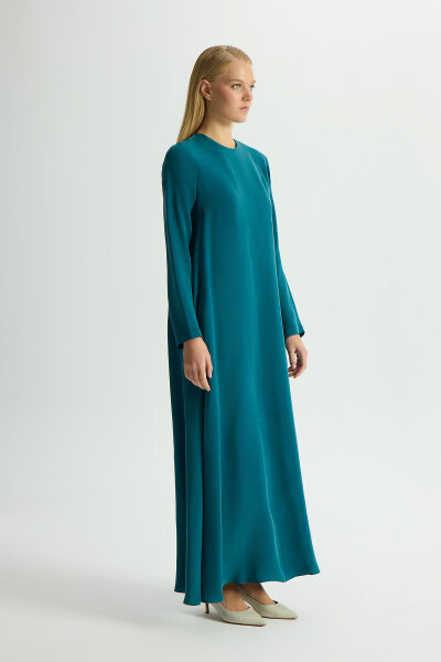 Solid Color Long Sleeve Cupro Dress - 2