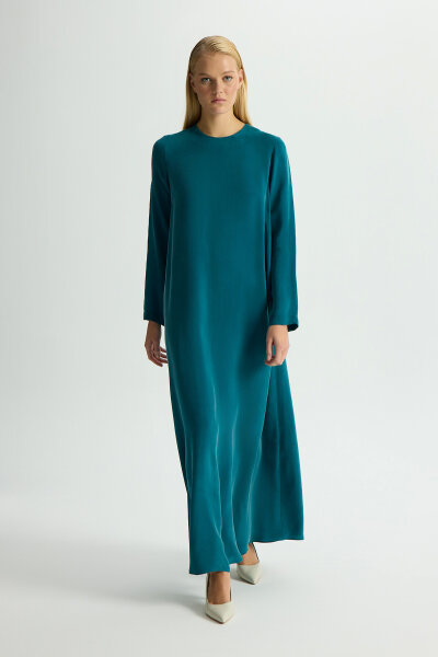 Solid Color Long Sleeve Cupro Dress 