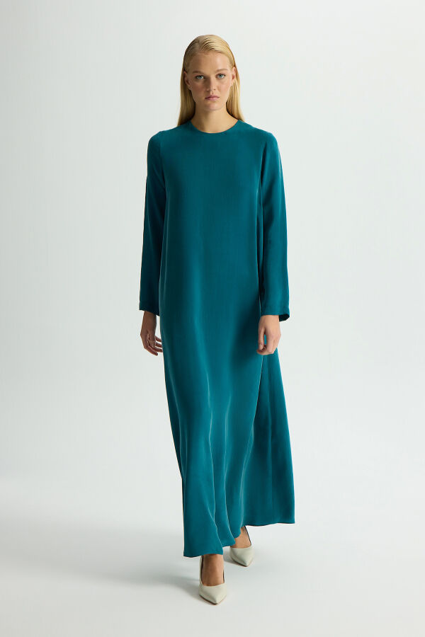 Solid Color Long Sleeve Cupro Dress - 1